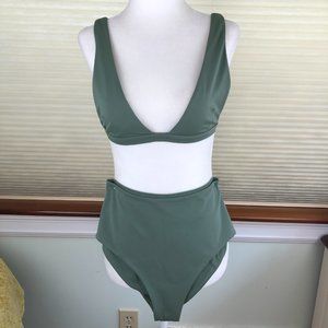 Wanderlust Beachy Coastal Sage Green Bikini Top & High Waist Bottom Beachy